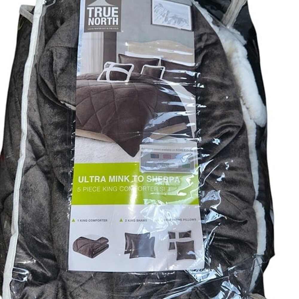 True North Mink to Sherpa Comforter 5 Piece Set Brown, King Size, KL102855 - Picture 2 of 4